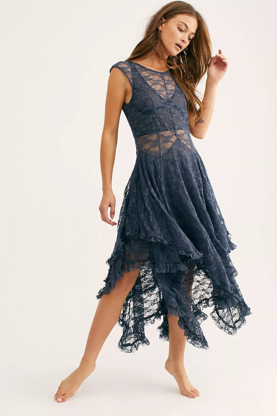 R. Vivimos French Courtship Lace Slip Dress Asymmetric Sz M Fairygrunge Romantic